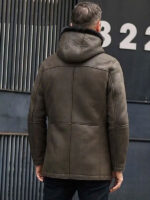 Mens Fur Coat Green Leather Overcoat Hooded Wool Parkas Warmest Winter Outwear - Image 5