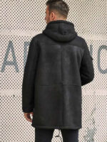 Outwear Winter Fur Coat Black Sheepskin Leather Overcoat - Image 5