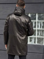 Shearling Fur Hooded Leather Trench Coat Outerwear - Image 5