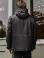 Fur Overcoat Black Leather Jacket Hooded Winter Outerwear - Image 5