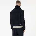 Mens Black Suede Shearling Leather Bomber Jacket - Image 2