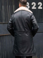 Men's Winter Shearling Fur Black Leather Long Trench Coat Outerwear - Image 4