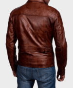 Men's Motorcycle Distressed Leather Jacket In Dark Brown - Image 3