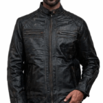 Men's Vintage Motorcycle Leather Jacket In Black