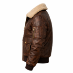 Mens Brown Waxed Sheepskin Aviator Leather Flight Jacket - Image 3