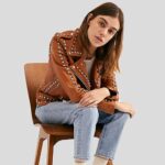 Avail Tan Studded Leather Jacket - Image 2
