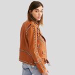 Avail Tan Studded Leather Jacket - Image 3
