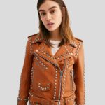 Avail Tan Studded Leather Jacket - Image 4