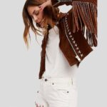 Nora Brown Studded Suede Leather Jacket Fringes - Image 3