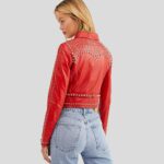 Isabel Red Studded Leather Jacket - Image 2