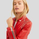 Isabel Red Studded Leather Jacket - Image 3