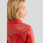 Isabel Red Studded Leather Jacket - Image 4