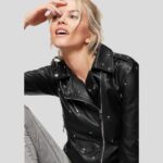 Isla Black Studded Leather Jacket - Image 2