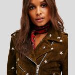 Melody Brown Studded Suede Leather Jacket - Image 3