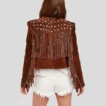 Nora Brown Studded Suede Leather Jacket Fringes - Image 2