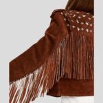 Nora Brown Studded Suede Leather Jacket Fringes - Image 4