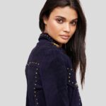 Eliza Blue Studded Suede Leather Jacket - Image 4