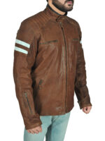 Classic Brown Leather Biker Jacket - Image 5