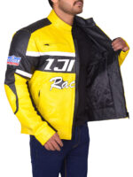 Black & Yellow Biker Leather Jacket - Image 3