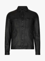 Men Solid Black Leather Jacket - Image 6