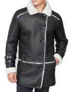Shearling Sheepskin Car Coat Black - Image 3