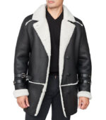 Shearling Sheepskin Car Coat Black - Image 4
