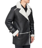 Shearling Sheepskin Car Coat Black - Image 5