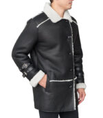 Shearling Sheepskin Car Coat Black - Image 6