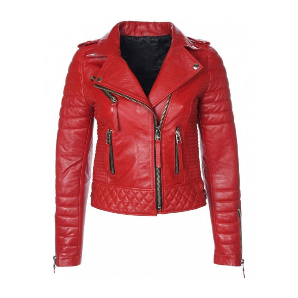 women-Red-leather-jacket.jpg Women Red RAF B3 Sheepskin Biker Leather Jacket - Image 1