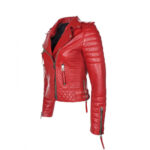 Women Red  RAF B3 Sheepskin Biker Leather Jacket - Image 3
