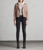 Emily Beige Motorcycle Leather Jacket - Image 3