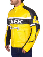 Black & Yellow Biker Leather Jacket - Image 4