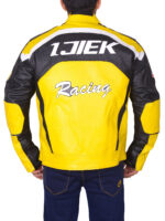 Black & Yellow Biker Leather Jacket - Image 5