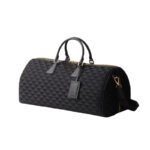 Black Embroidered Fabric Leather Duffel Bag
