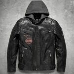 Replica Men's Harley Davidson Distressed Slim Fit Motorcycle Biker Leather Jacket in Black