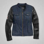 Women’s Navy Denim Jacket with Leather