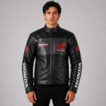 Replica Black Honda Motorbike Real Cowhide Leather Jacket