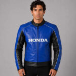 Replica Cowhide Honda Blue Racing Motorbike Leather Jacket
