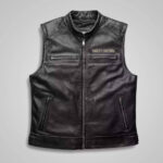 Replica Harley Davidson Men's Motorcycle Black Leather Biker Vest