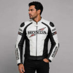 Replica Honda Black White Racing Leather Jacket