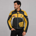 Replica Honda Black Yellow Motorcycle Racing Leather Jacket