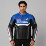 Replica Honda Blue Black Racing Leather Jacket
