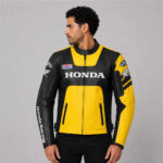 Replica Honda HRC Black Yellow Racing Leather Jacket