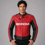 Replica Honda Red Unique Wing Motorcycle Racing Cowhide Leather Jacket