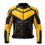 Replica Men Motorcycle  Yellow Black Leather Jacket