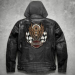 Replica Men's Harley Davidson Distressed Slim Fit Motorcycle Biker Leather Jacket in Black - Image 2