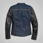 Women’s Navy Denim Jacket with Leather - Image 2