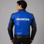 Replica Cowhide Honda Blue Racing Motorbike Leather Jacket - Image 2