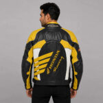 Replica Honda Black Yellow Motorcycle Racing Leather Jacket - Image 2