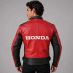 Replica Honda Red Unique Wing Motorcycle Racing Cowhide Leather Jacket - Image 2